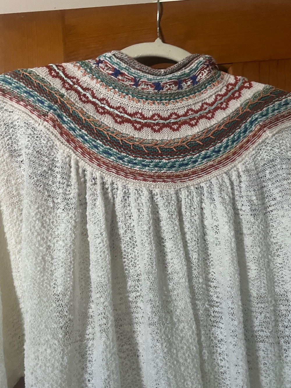 Free People Ivory Knit Turtleneck Sweater with Multicolor Yoke